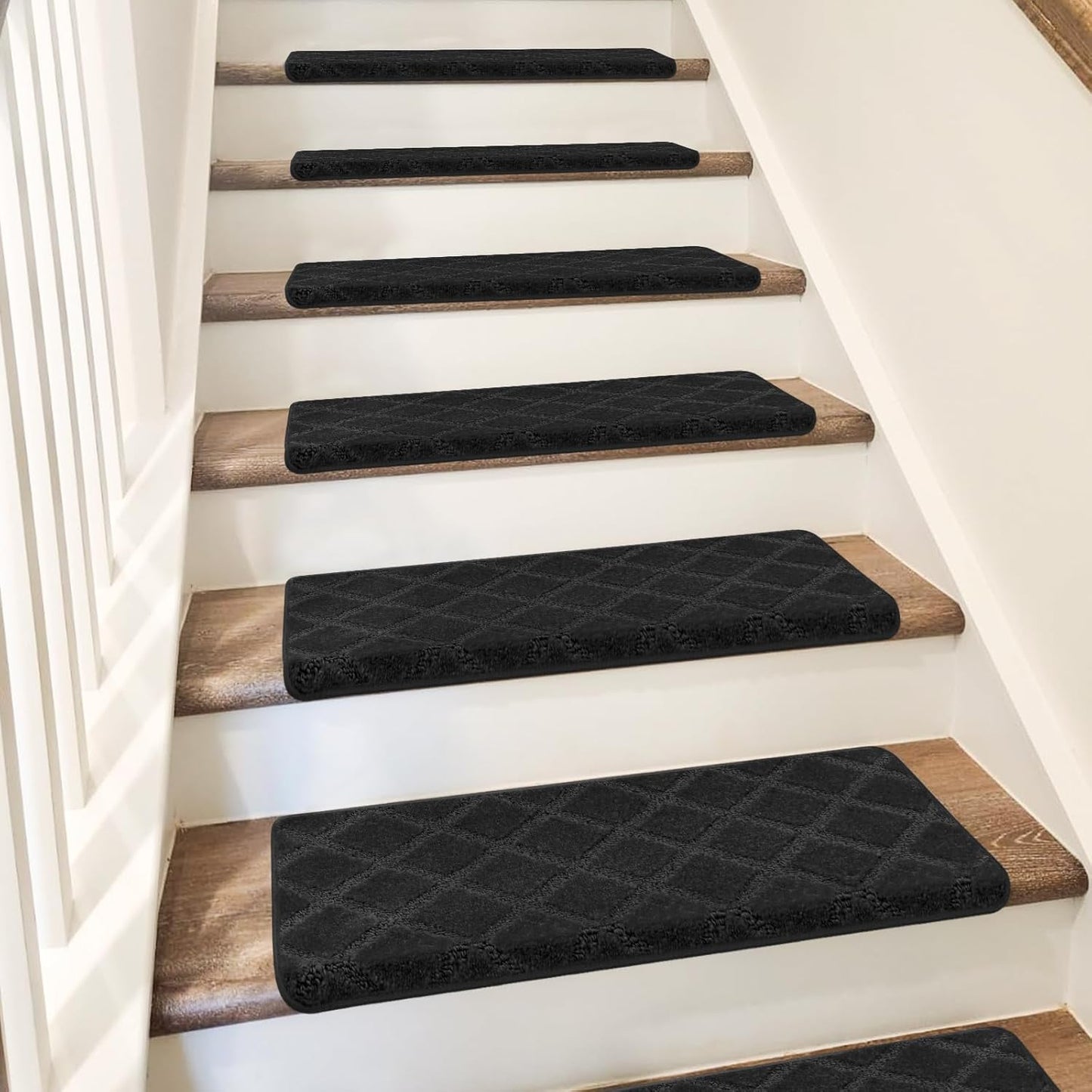 PURE ERA Bullnose Carpet Stair Treads Set Tape Free Non-Slip Indoor Stair Protectors Pet Friendly Rugs Covers Soft Skid Resistant Washable Reusable 9.5" x 30"(14 Pieces,Cream Gray)
