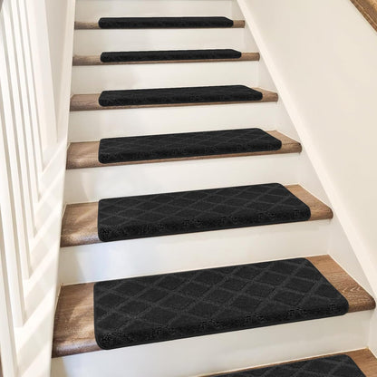 PURE ERA Bullnose Carpet Stair Treads Set Tape Free Non-Slip Indoor Stair Protectors Pet Friendly Rugs Covers Soft Skid Resistant Washable Reusable 9.5" x 30"(14 Pieces,Cream Gray)