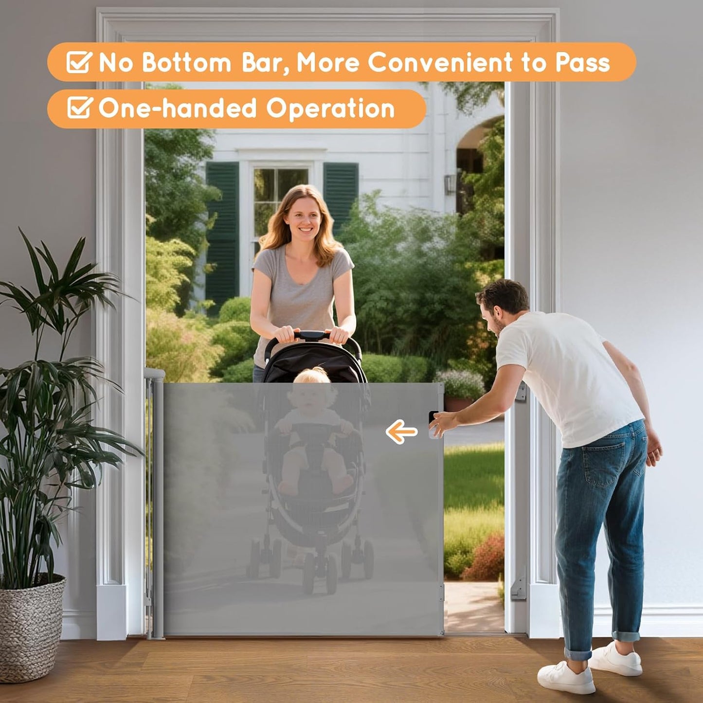 Retractable Baby Gate, 38" Extra Tall Mesh Dog Gate with Auto-Tension Design, 71" Wide One-Hand Operation Doorway Gates for Pets & Babies, No Bottom Rail Safety Gate for Hallways, Black