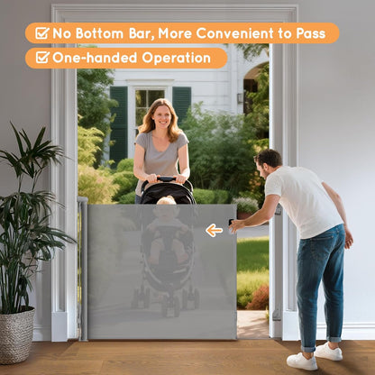 Retractable Baby Gate, 38" Extra Tall Mesh Dog Gate with Auto-Tension Design, 71" Wide One-Hand Operation Doorway Gates for Pets & Babies, No Bottom Rail Safety Gate for Hallways, Black