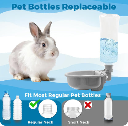 VANNON 16oz Pet Water Bottle, Gravity Dog Water Bowl Dispenser for Cage, Anti-Overflow Water Dispenser for Small Dogs, Cats, Rabbits and Other Small Animals, BPA Free, Grey
