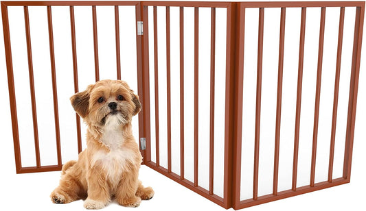 PETMAKER Pet Gate – Dog Gate for Doorways, Stairs or House – Freestanding, Folding, Accordion Style, Wooden Indoor Dog Fence (24-Inch, Mahogany)