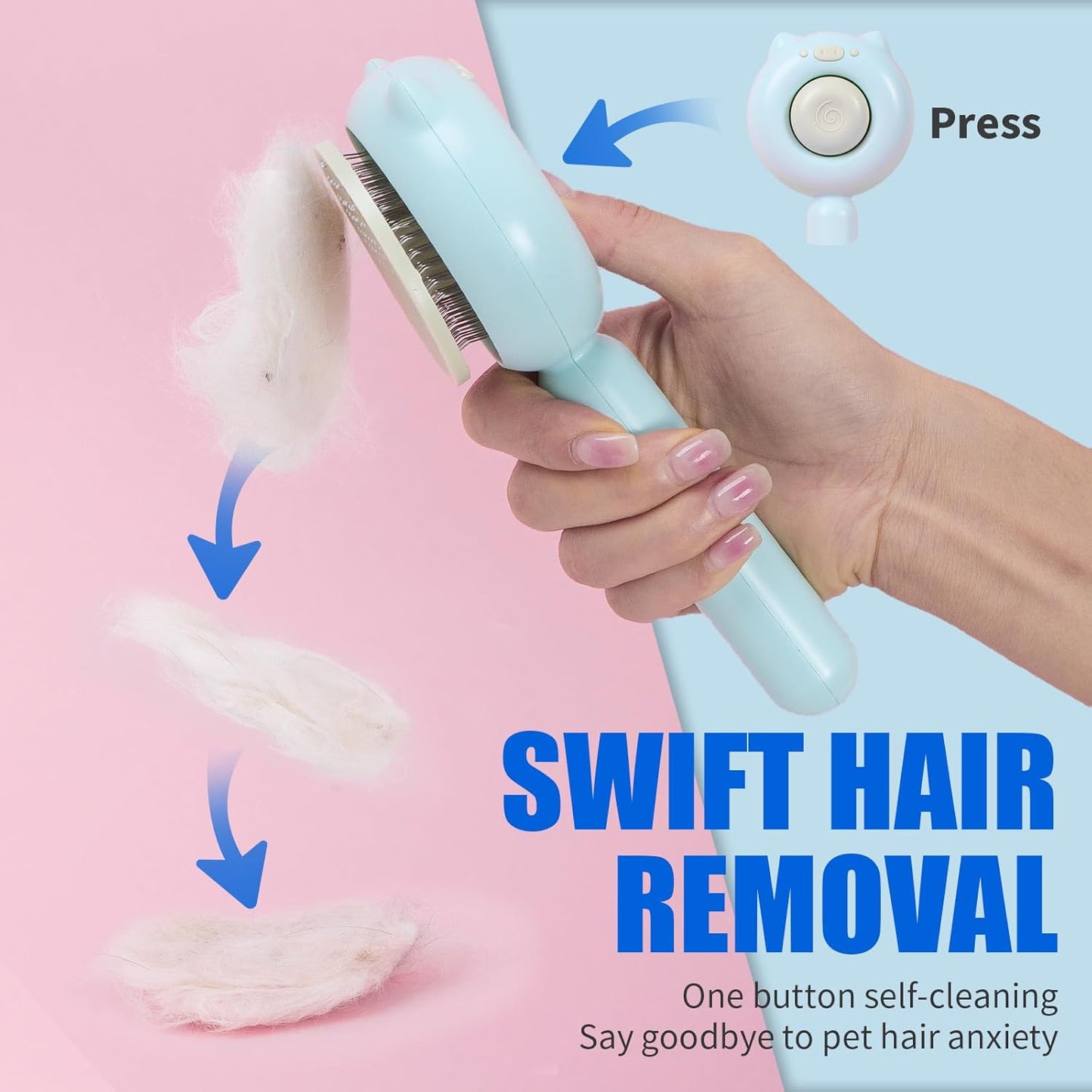 Cat Brush Dog Brush with Release Button for Shedding, Self Cleaning Cat Comb Hair Brush for Indoor Cats, Dog Deshedding Brush Grooming Kit, Pet Supplies Hair Remover Tool