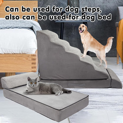 Dog Stairs for High Beds 30-36 inches Tall, 6-Step Pet Stairs/Steps for High Bed 32-36 inches for Small Large Dogs, Foam Dog Steps for Beds for Old Dogs/Cats, Dark Grey