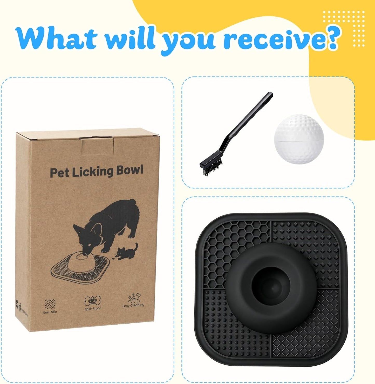 Slow Feeder Dog Bowls & Lick Mat for Liquid and Thick Treat, Anti-Slip Dog Lick Bowl with Interactive Rolling Ball, 5/6 Cup Pup Licking Toy for Large Medium Small Dogs and Cats Blue