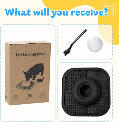 Slow Feeder Dog Bowls & Lick Mat for Liquid and Thick Treat, Anti-Slip Dog Lick Bowl with Interactive Rolling Ball, 5/6 Cup Pup Licking Toy for Large Medium Small Dogs and Cats Blue