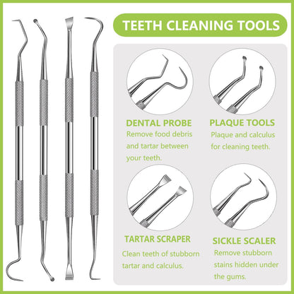 Dental Tools Pet Dog Teeth Cleaner Tool Kit, Stainless Steel Plaque Remover Dental Picks Tooth Tartar Scraper, Pets Oral Care Hygiene Set for Cats and Dogs Use with Case