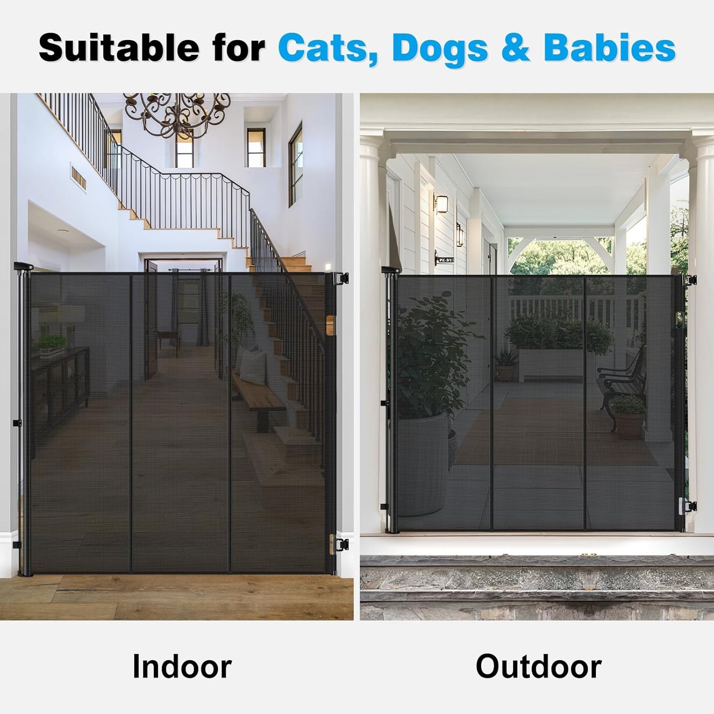 Reinforced 52" Extra Tall Dog Gate for Doorway, Jump-Resistant & Prevent Crawling Underneath Retractable Dog Gates Indoor, 0-55" W Retractable Baby Gate for Doorway, Safety Extra Tall Cat Gate, White