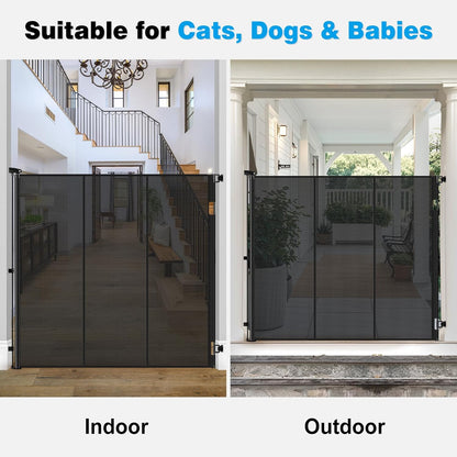 Reinforced 52" Extra Tall Dog Gate for Doorway, Jump-Resistant & Prevent Crawling Underneath Retractable Dog Gates Indoor, 0-55" W Retractable Baby Gate for Doorway, Safety Extra Tall Cat Gate, White
