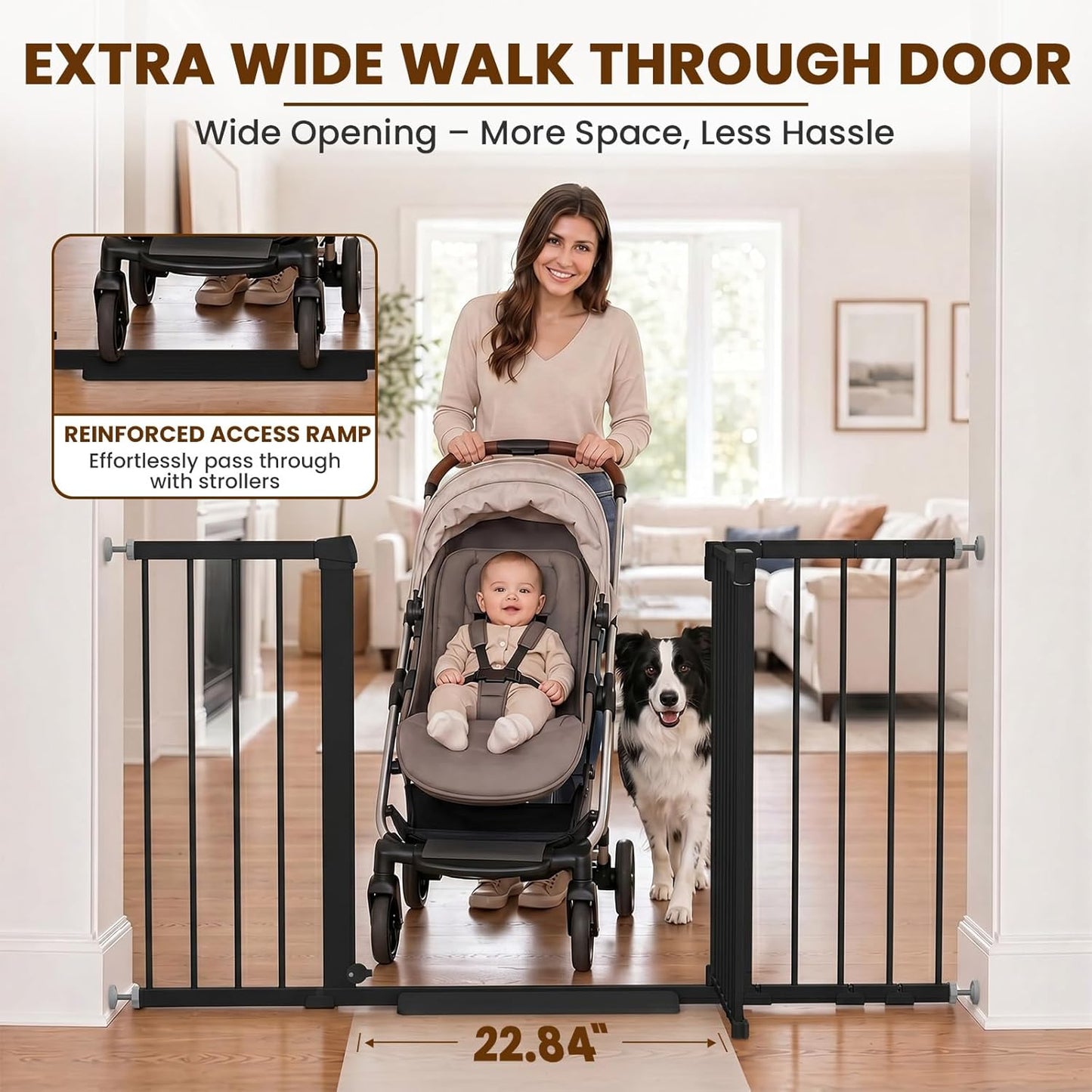 Mumeasy 36" High Extra Tall Dog Gate, 29.6"-40.5" Wide Pressure Mounted Tall Baby Gate for Dog, Auto Close Pet Gate with Door for Stairs,Doorways,House,Black