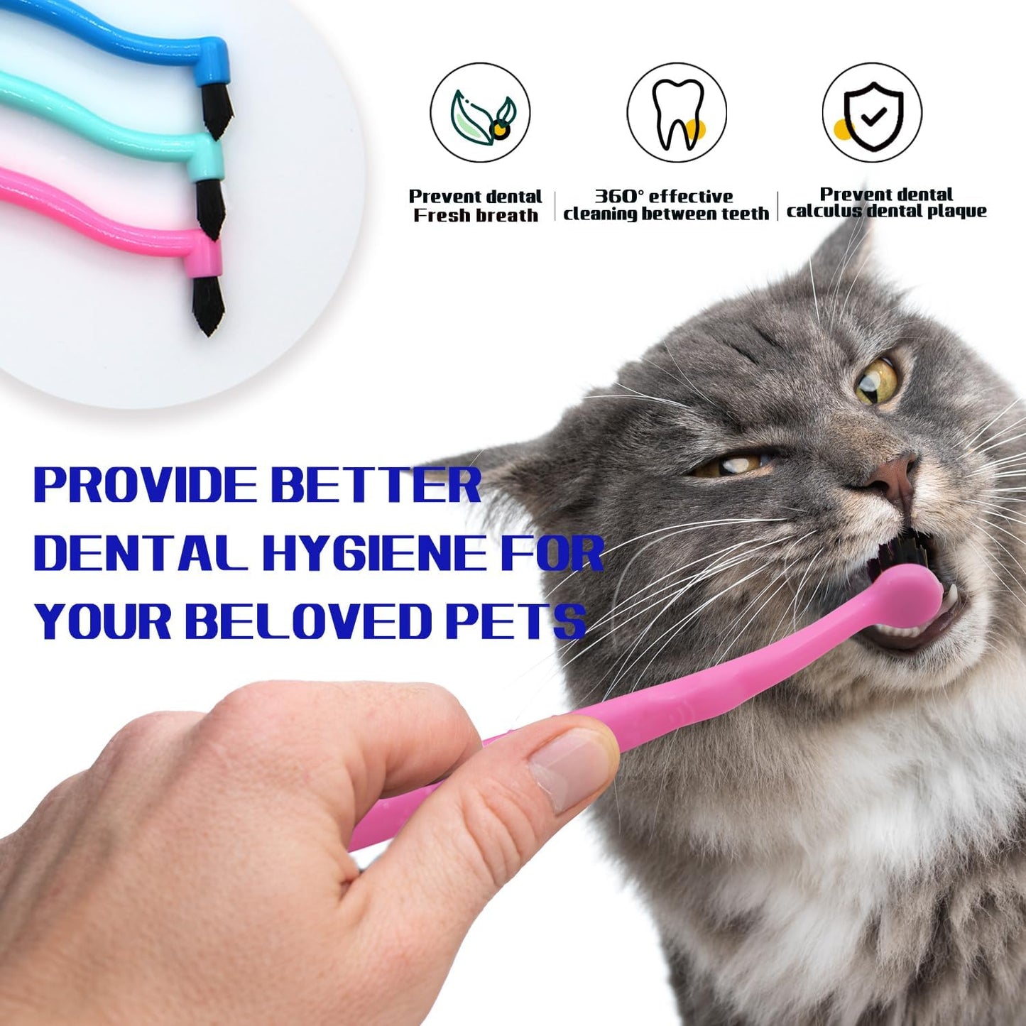 Dual Sided Cat Toothbrush Dog Toothbrush Finger Brush Micro Head, Suitable for Small to Large Dogs & Cats (White, Small)