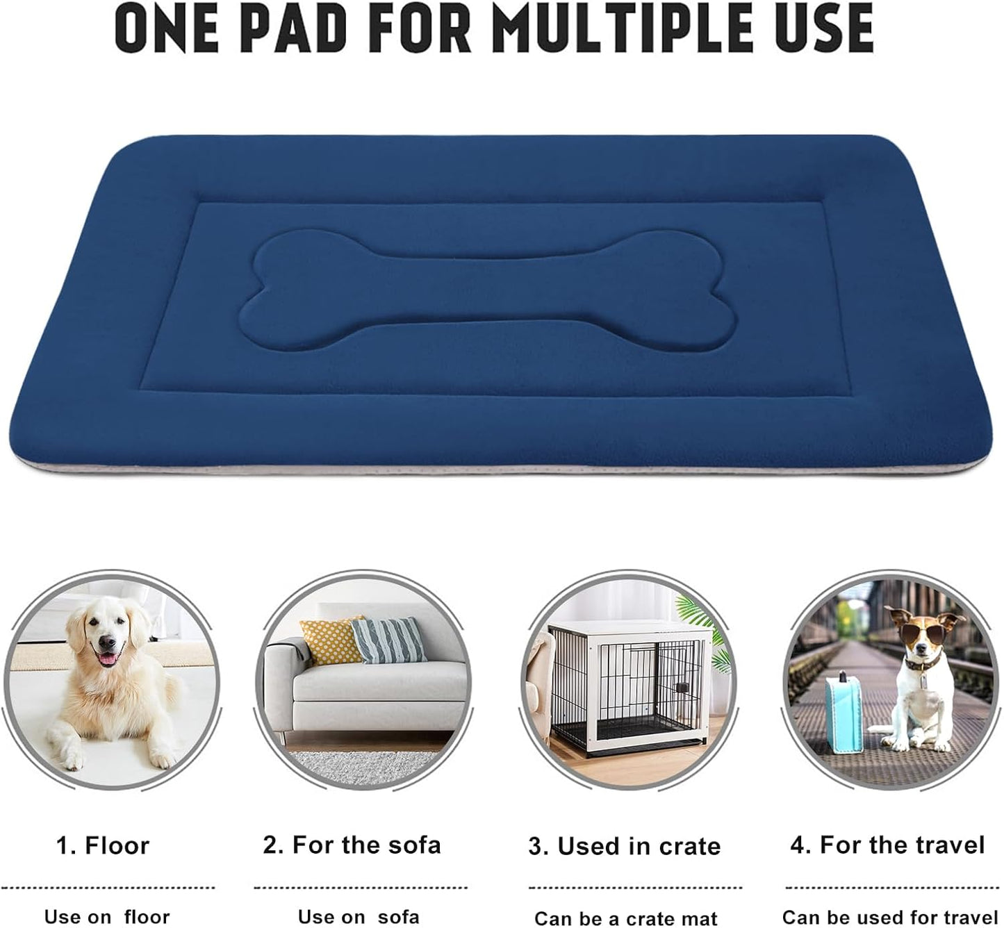 Large Dog Bed Soft Dog Crate Pad Mat 42 in Non-Slip Bottom Washable Dog Sleeping Mattress Pet Beds Cat Bed Kennel Pad, Dark Gray