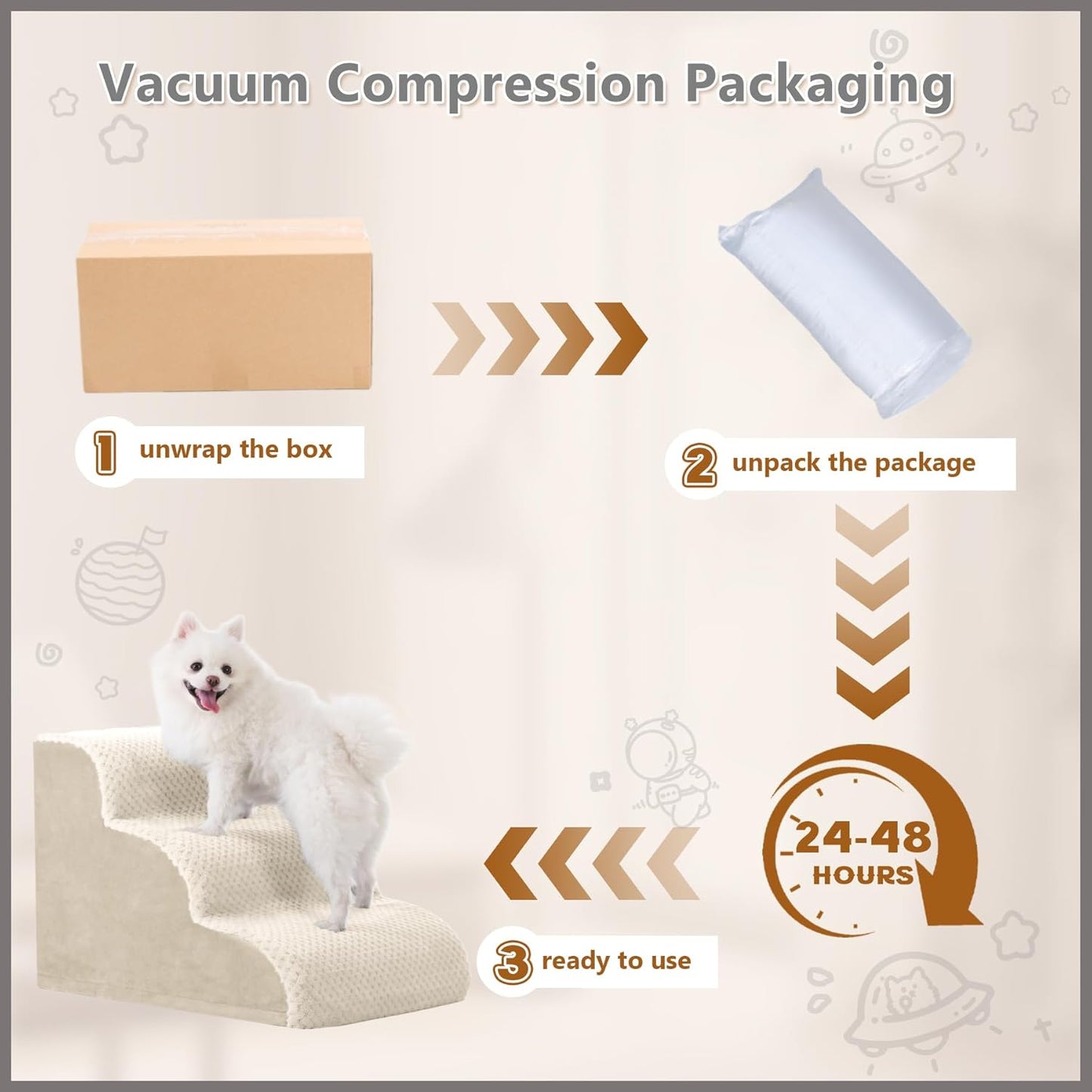 Dog Stairs Ramp, Curved 3-Step Dog Steps for Small Dogs and Cats, Pet Stairs for High Beds and Couch with Anti-Slip Washable Cover and Durable High Density Foam, Dark Grey