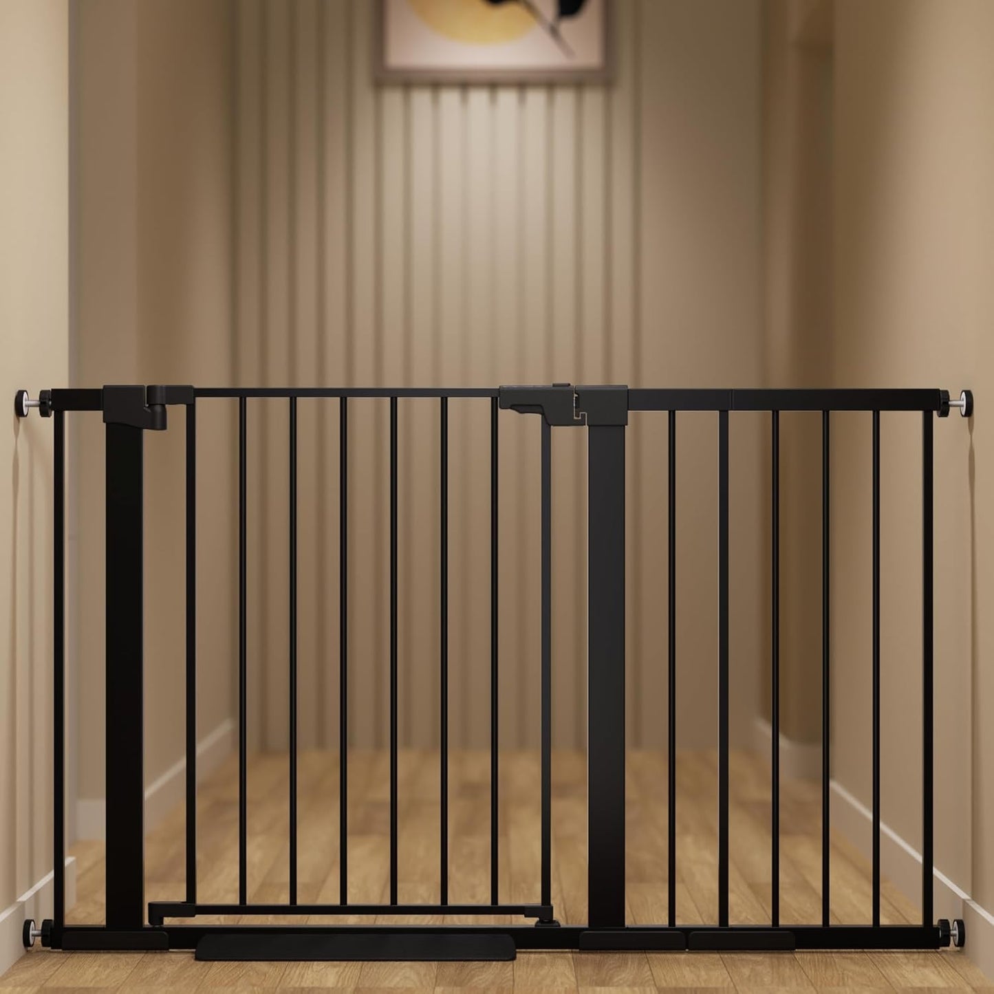 29-42 inches Metal Baby Gate for Stairs/Doorways, 30 inches Tall Pressure Mounted Pet Gates, Auto-Close Child Safety Gate, No Drilling Easy Walk-Through Dog Gate Indoor, Black