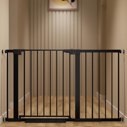 29-42 inches Metal Baby Gate for Stairs/Doorways, 30 inches Tall Pressure Mounted Pet Gates, Auto-Close Child Safety Gate, No Drilling Easy Walk-Through Dog Gate Indoor, Black