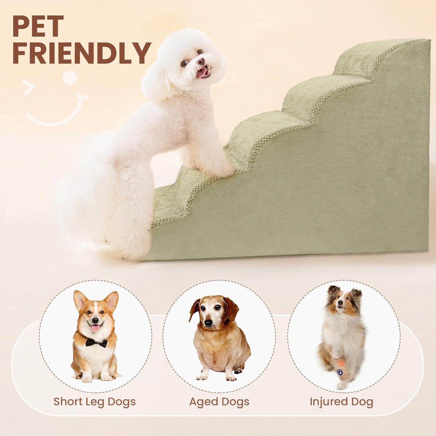 Dog Stairs for Small Dogs, 3 Tiers High Density Foam Dog Ramp, Extra Wide Non-Slip Pet Steps for High Beds Or Couch, Soft Foam Doggie Ladder for Dogs Injured, Older Pets, Small Cats
