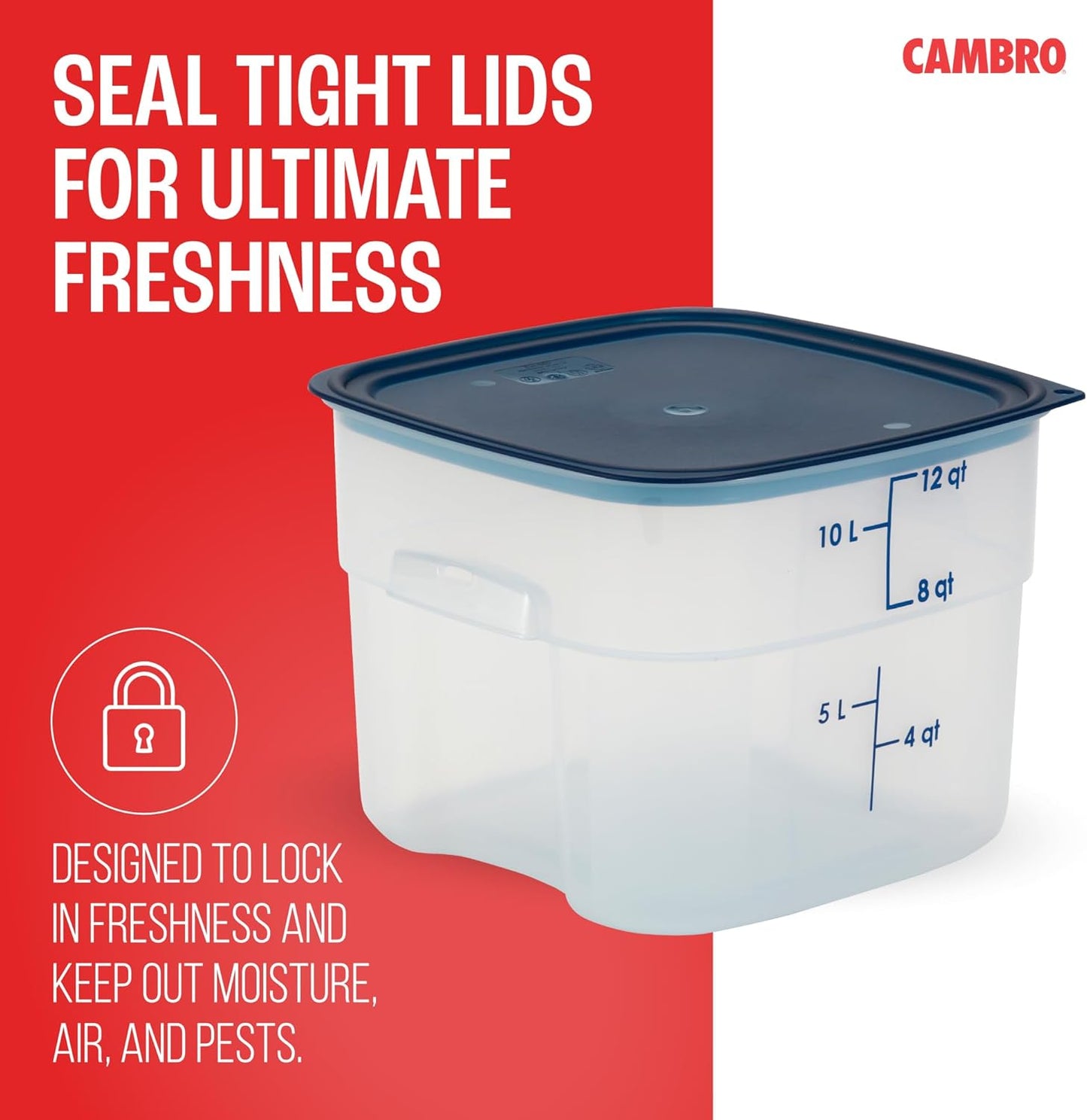 Cambro FreshPro 12 Quart (QT) Food Storage Container with Lid (Restaurant Grade) - for Food Prep, Commercial Kitchen, Pet and Dog Food Container (Translucent)