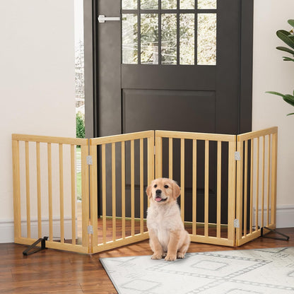 Freestanding Foldable Dog Gate - 4 Panel Room Divider with Metal Support Feet (Black)