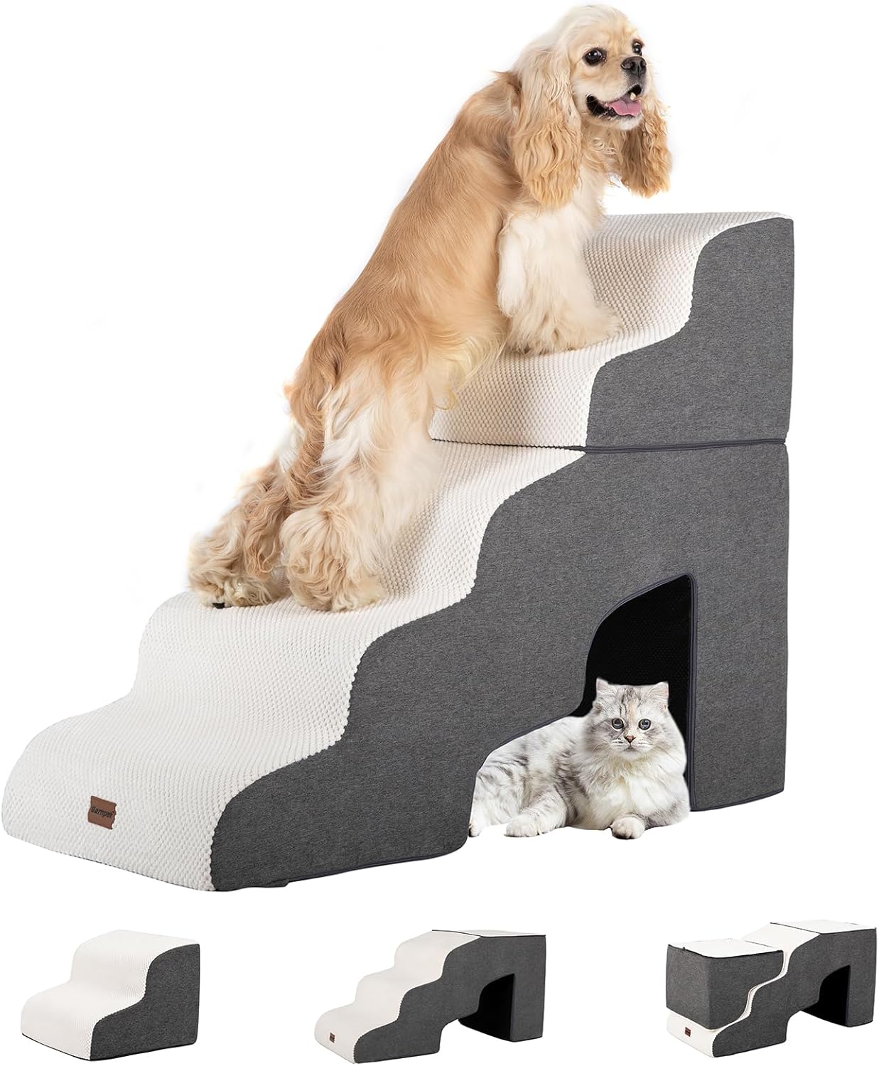 Garnpet Dog Stairs for High Beds, 4-Step Dog Steps for Small Dogs and Cats, Foldable Pet Stairs for High Bed Climbing, Non-Slip Balanced Pet Step Indoor, Dark Grey