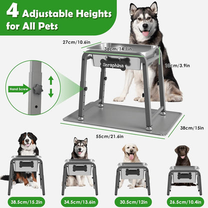 1.2 Gallon Elevated Large Dog Water Bowl with Mat, 4 Height Adjustable 12-17", Raised Dog Water Bowl Stand for Large Breed