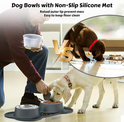 AsFrost Dog Food Bowls Stainless Steel & Water Dish with No-Spill and Non-Skid, Feeder Bowls with Dog Food Dish for Small Medium Large Size,Dogs,Cats,Puppy Pets, Black, 12oz