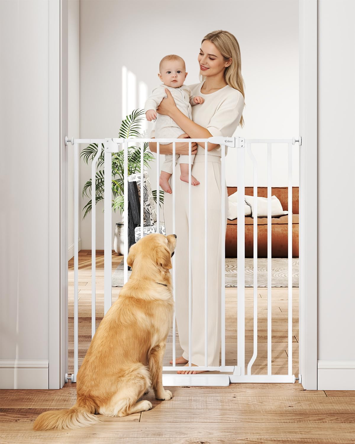 Baby Gate No Drilling, 29"-40" Auto Close Dog Gate Indoor for Doorways & Stairs, Pressure Mounted Adjustable Pet Gate, Easy Walk Through Child Gate for Children & Pets Stroller Friendly, White