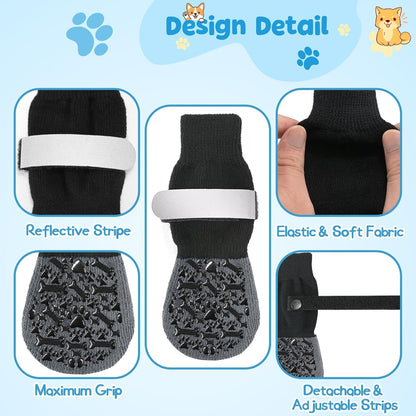 Dog Socks to Prevent Licking Paws, Anti Slip Dog Boots & Paw Protectors for Hardwood Floors, Toe Grips for Small Medium Large Senior Dogs, Dog Shoes for Hot/Cold Pavement(Blue Bone,L)