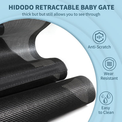 47” Extra Tall Retractable Baby Gate, Reinforced Mesh Dog Gate Extends to 71" Wide, Baby Gate for Stairs, Doorways, Hallways, Indoor and Outdoor, Black