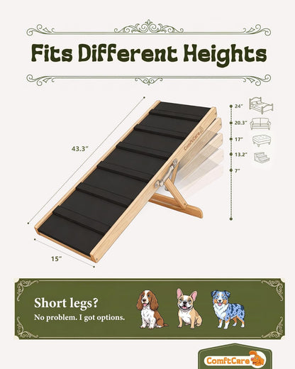 Adjustable Dog Ramp for Small Dogs, Foldable Pet Ramp for Bed & Couch, Non-Slip Indoor Ramp, Portable, Joint-Friendly Design, Supports up to 35 lbs