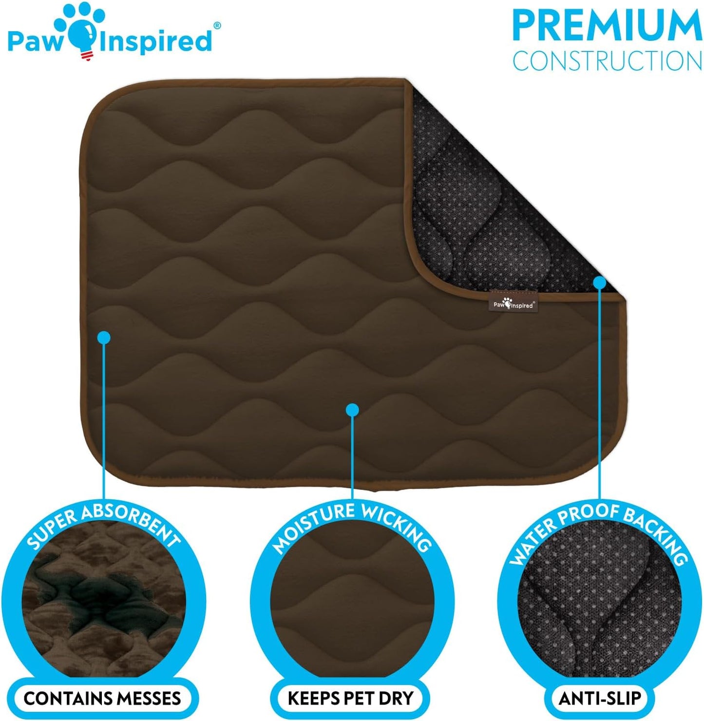Paw Inspired Washable Padded Crate Mats for Dogs | 29” x 18” Pad, Fits 30-inch Kennels | Leakproof, Waterproof Bottom, Plush Pet Beds (Gray)
