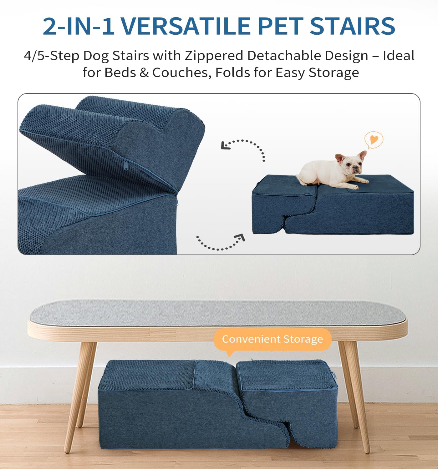 Made4Pets Dog Stairs Ramp for Small Dogs 15.7" H, 3-Step Dog Steps for Bed Couch Sofa and Chair, 35D Foam Pet Steps for Small Dogs and Cats, Non-Slip Bottom Pet Stairs, Grey