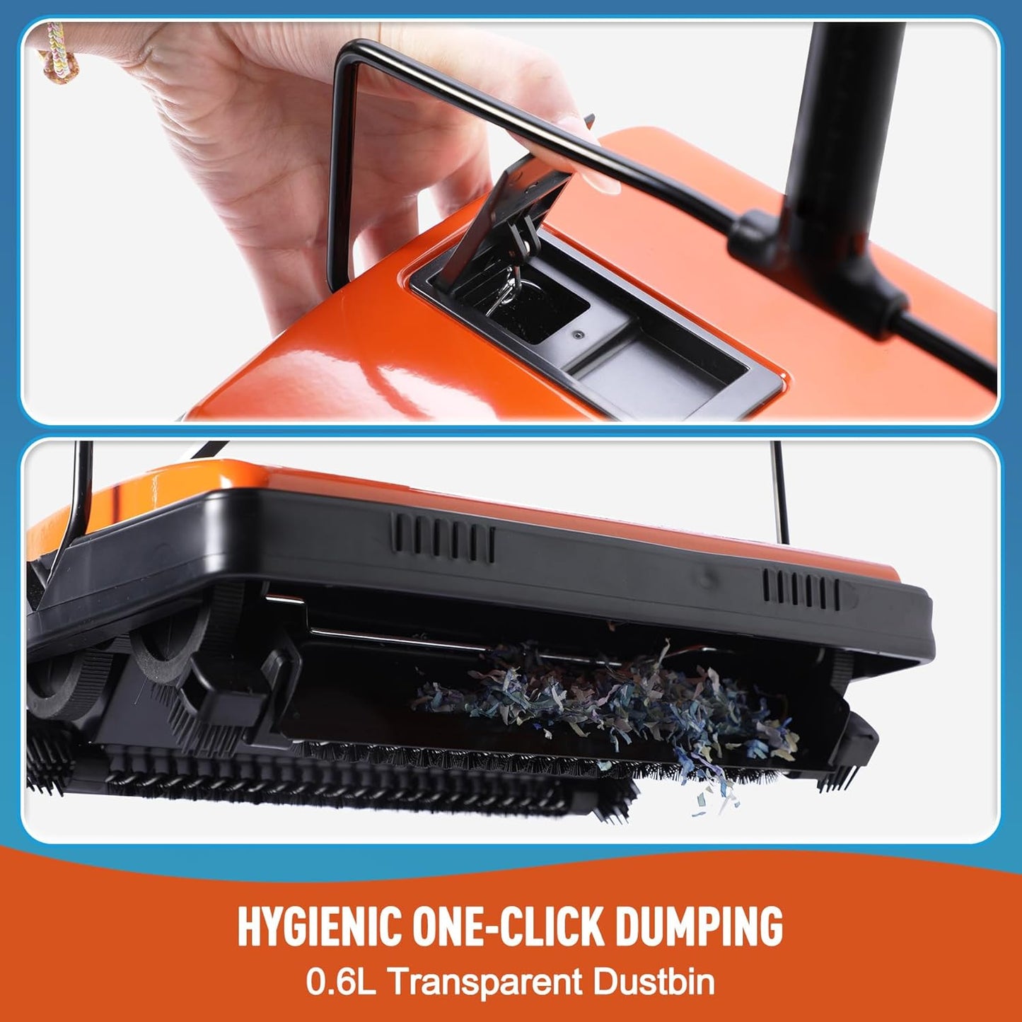 CLEANHOME Manual Carpet Sweeper for Pet Hair - Rotating Brush Floor Sweeper, Lightweight Push Broom for Classroom Rugs, Non-Electric Lint & Crumb Cleaner, Easy-Dump Dustbin, No Batteries Needed