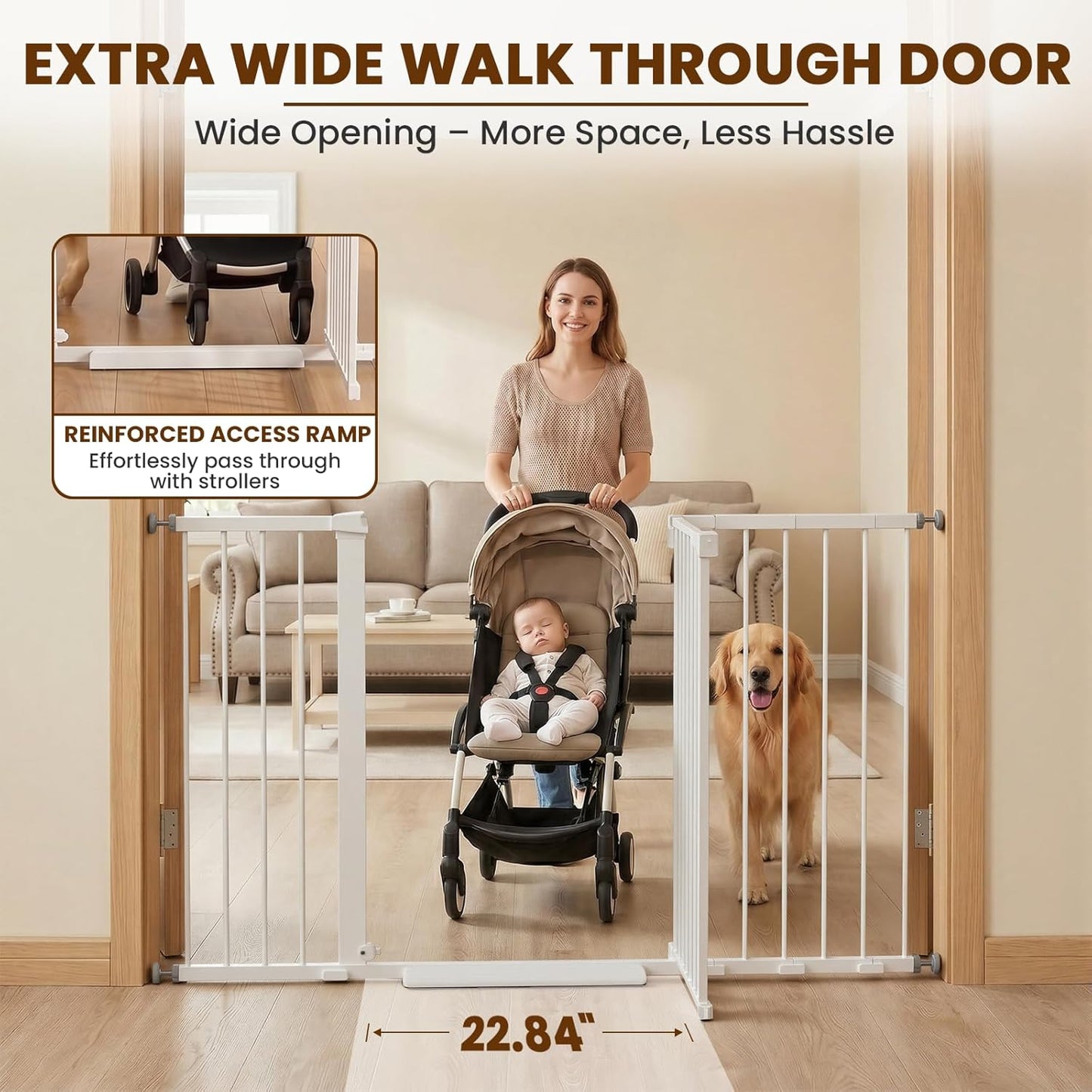 Mumeasy Baby Gate Extra Wide, 29.7-51'' Pressure Mounted Dog Gate with Walk Thru Door, Auto Close Pet Gate for House, Stairs, Doorways,Black