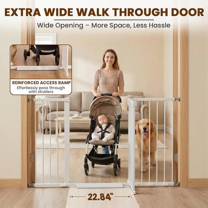 Mumeasy Baby Gate Extra Wide, 29.7-51'' Pressure Mounted Dog Gate with Walk Thru Door, Auto Close Pet Gate for House, Stairs, Doorways,Black