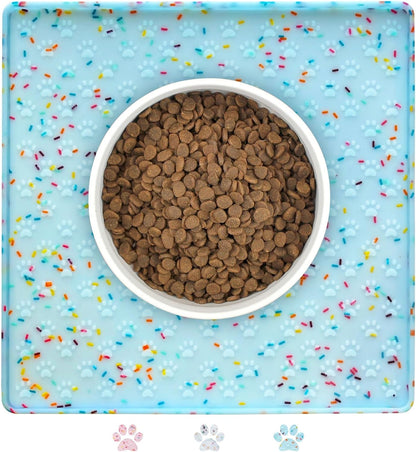 Ptlom Pet Placemat for Dog and Cat, Mat for Prevent Food and Water Overflow, Suitable for Small, Medium and Big Pet, 18" 12", Grey, Silicone