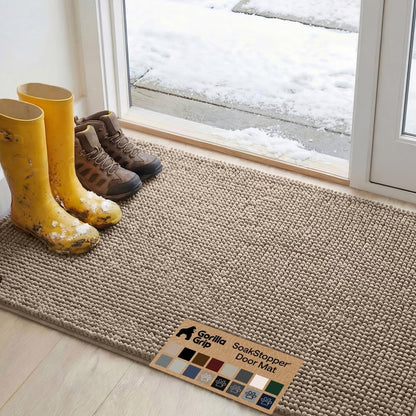 GORILLA GRIP SoakSTOPPER Dog Door Mat, 30x20 Machine Washable Rug Absorbent Doormat Captures Moisture Mud Dirt, Quick Dry Soft Chenille Entryway Rugs Indoor Entrance Mats for Dog Paws, Paw Grey
