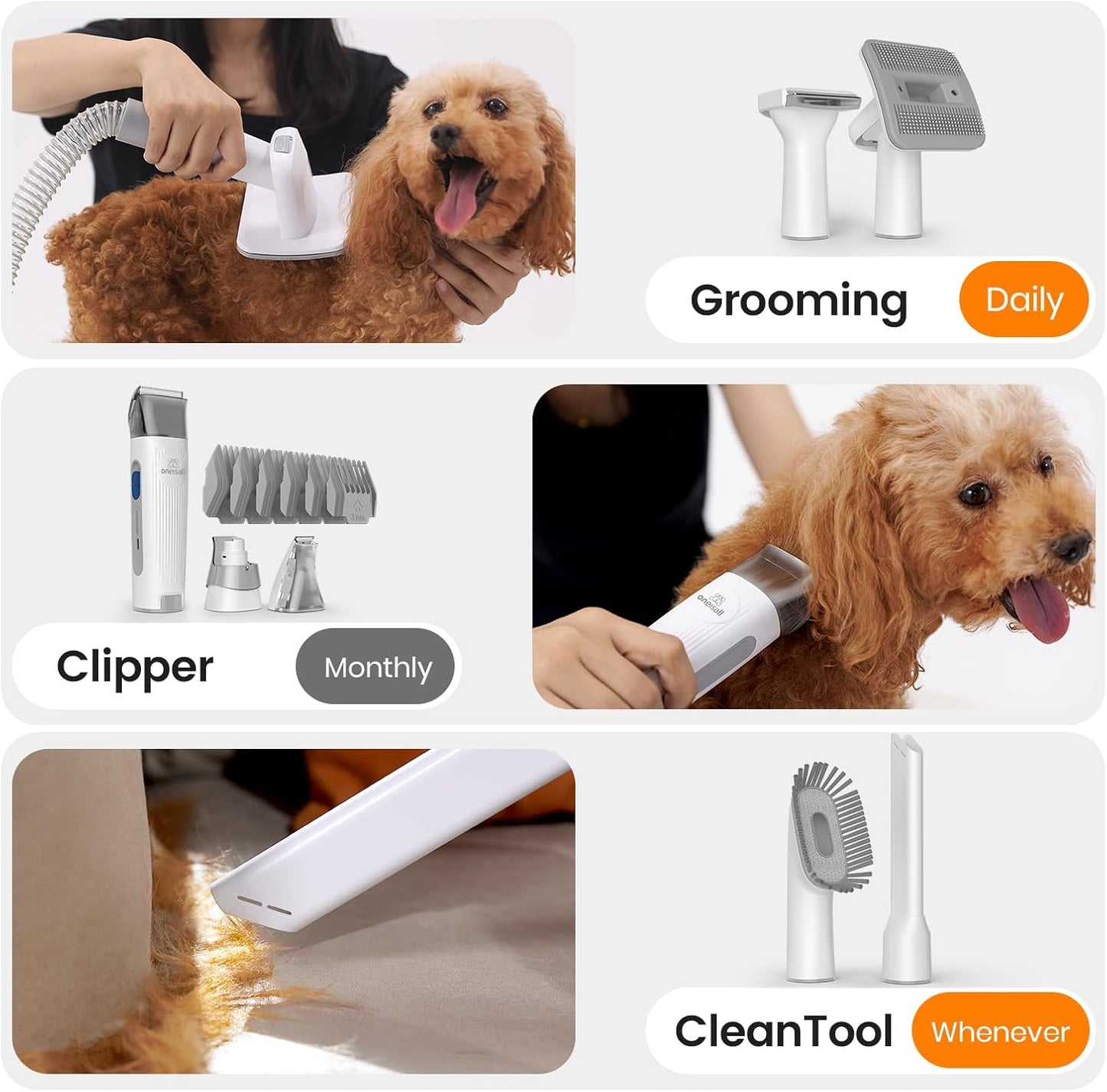 oneisall Dog Grooming Vacuum, Pet Grooming Vacuum with Clipper Nail Grinder, 1.5L Dust Cup Dog deshedding Brush with 7 Tools for Shedding Pet Hair, Home Cleaning(Blue)