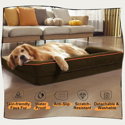 Large Dog Bed Orthopedic Washable - Beds Bolster - Medium XL XLarge Big Dogs - Memory Foam Couch Sofa - Waterproof with Removable Cover