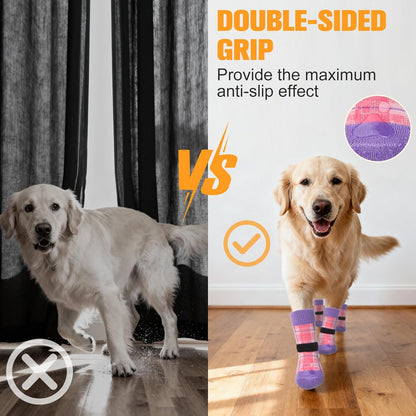 EXPAWLORER Dog Socks for Hardwood Floors, Dog Booties for Winter, Dog Boots & Paw Protectors Pavement to Prevent Licking, Anti Slip Dogs Shoes for Small Medium Large Senior Dogs,Khaki L