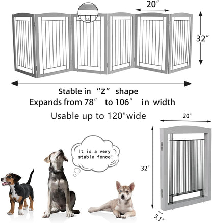 ZJSF Freestanding Foldable Dog Gate for House Extra Wide Wooden White Indoor Puppy Gate Stairs Doorways Pet Gate Tall Dog Fence 3 Panels Fence