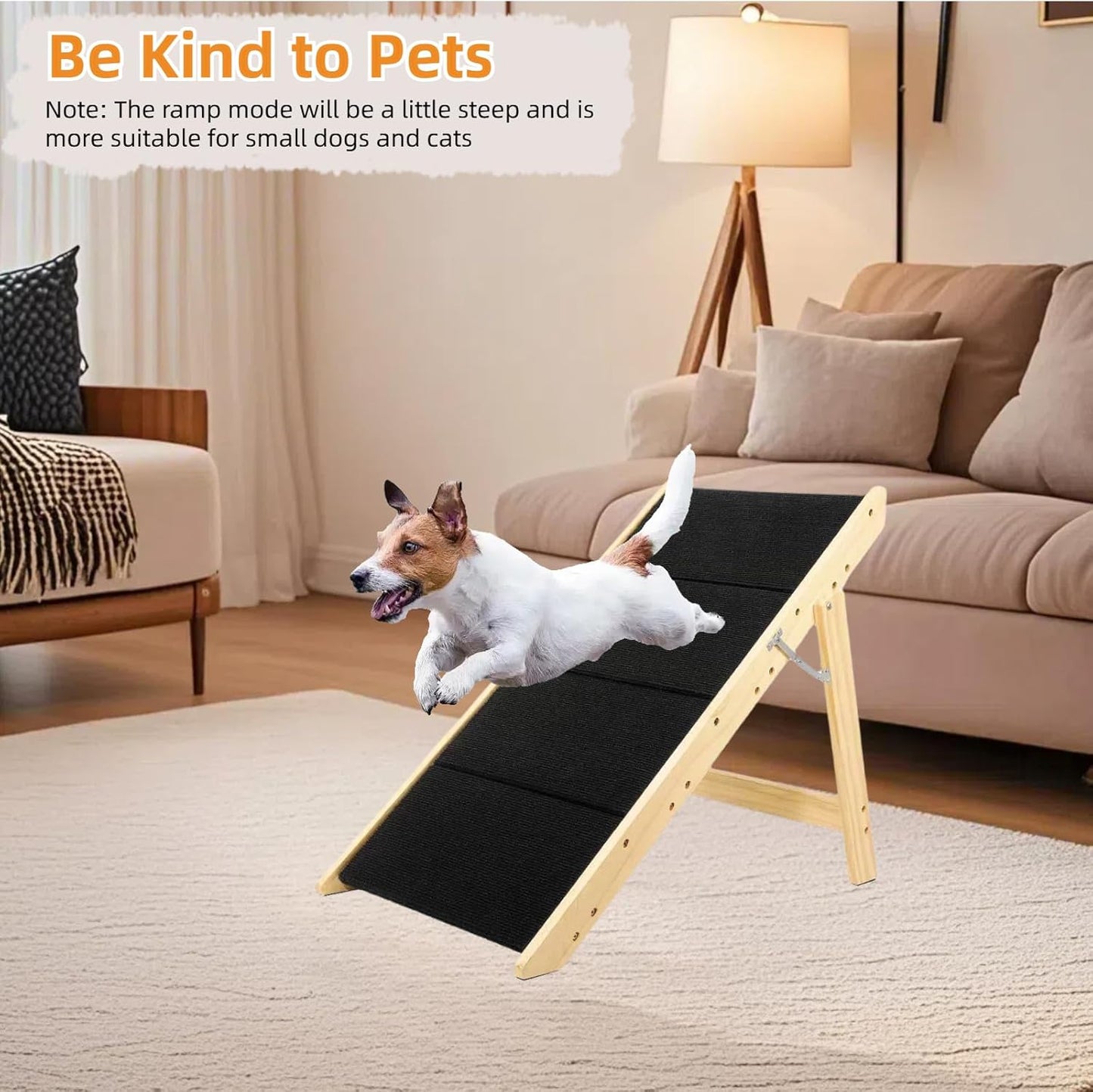 Foldable Dog Stairs/Ramp with 2 Steps - Durable Wooden Pet Stairs for Small, Medium, Large Dogs - Black (No Assembly Required)