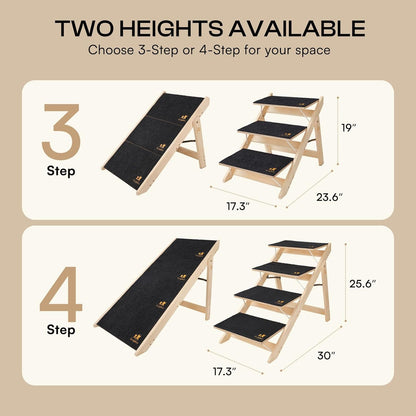 Luciphia Wooden Dog Stairs for Small Dogs 2-in-1 Foldable Dog Steps for Beds Cars Couch Anti-Slip Pet Ramp with 3 Steps Indoor Pet Stairs for Medium Large Older Pets Cats up to 220lbs