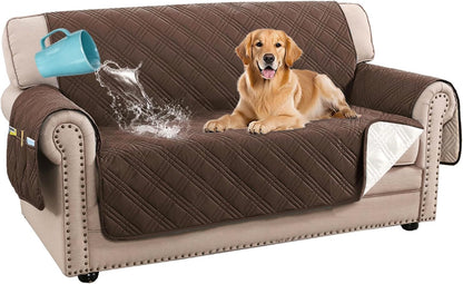 H.VERSAILTEX 100% Waterproof Slipcovers for Couches and Sofas Modern Pet Couch Cover Thick Soft Furniture Protector with Elastic Straps(Sofa, Lily Pad/Beige)