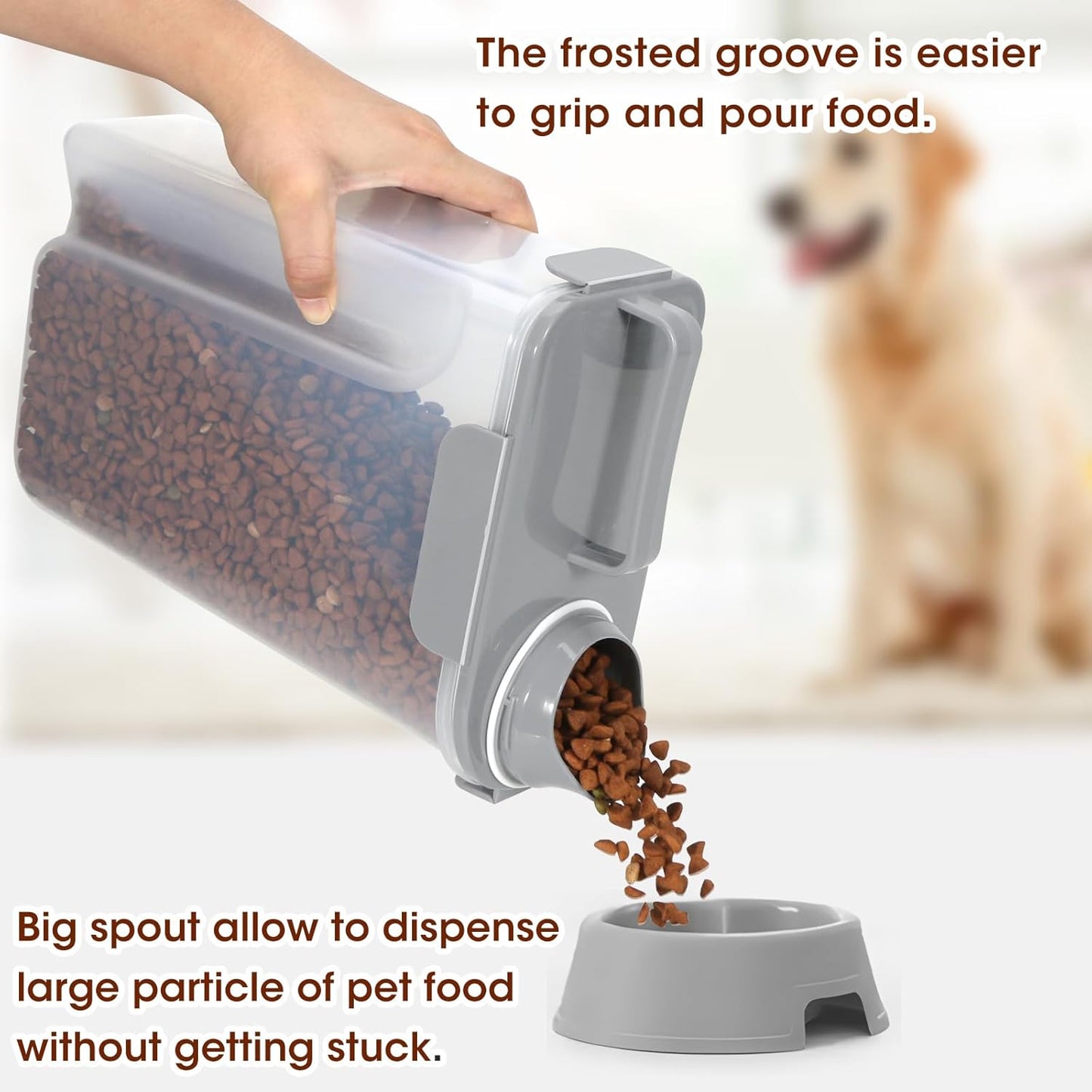 TBMax Dog Food Storage Container 5-7 lbs, Airtight Cat Food Container with Larger Spout & Measuring Cup, Portable Pet Food Storage Dispenser for Small Animal Kibble Storage, Bird Seed Container
