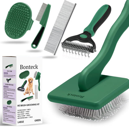 Bonteck Dog Slicker Brush for Dogs Grooming Kit 5PCS | Large Dog Brush for Goldendoodles Poodles Doodles | Long Pin Haired Brush | Poodle Brushes and Comb (Purple)