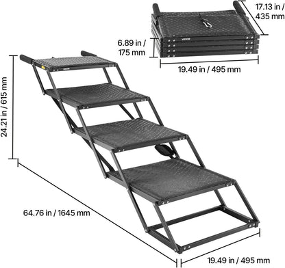 VEVOR Dog Stairs for Car, 4 Steps Extra Wide Foldable Dog Ramp for Large Dogs with Non-Slip Rug Surface, Portable Lightweight Pet Ladder for Car, SUV, Truck, High Beds, Sofas, Support up to 200 lbs