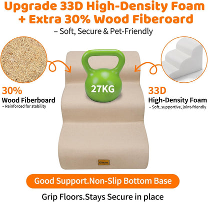 Gimars Upgraded 55CM Long Wide Steps 2 Step Dog Stairs for Small, Medium & Senior Dogs, 30CM High Ramp with 33D High-Density Foam, Linen Cover, Non-Slip Base, Supports 30KG, for Bed & Sofa