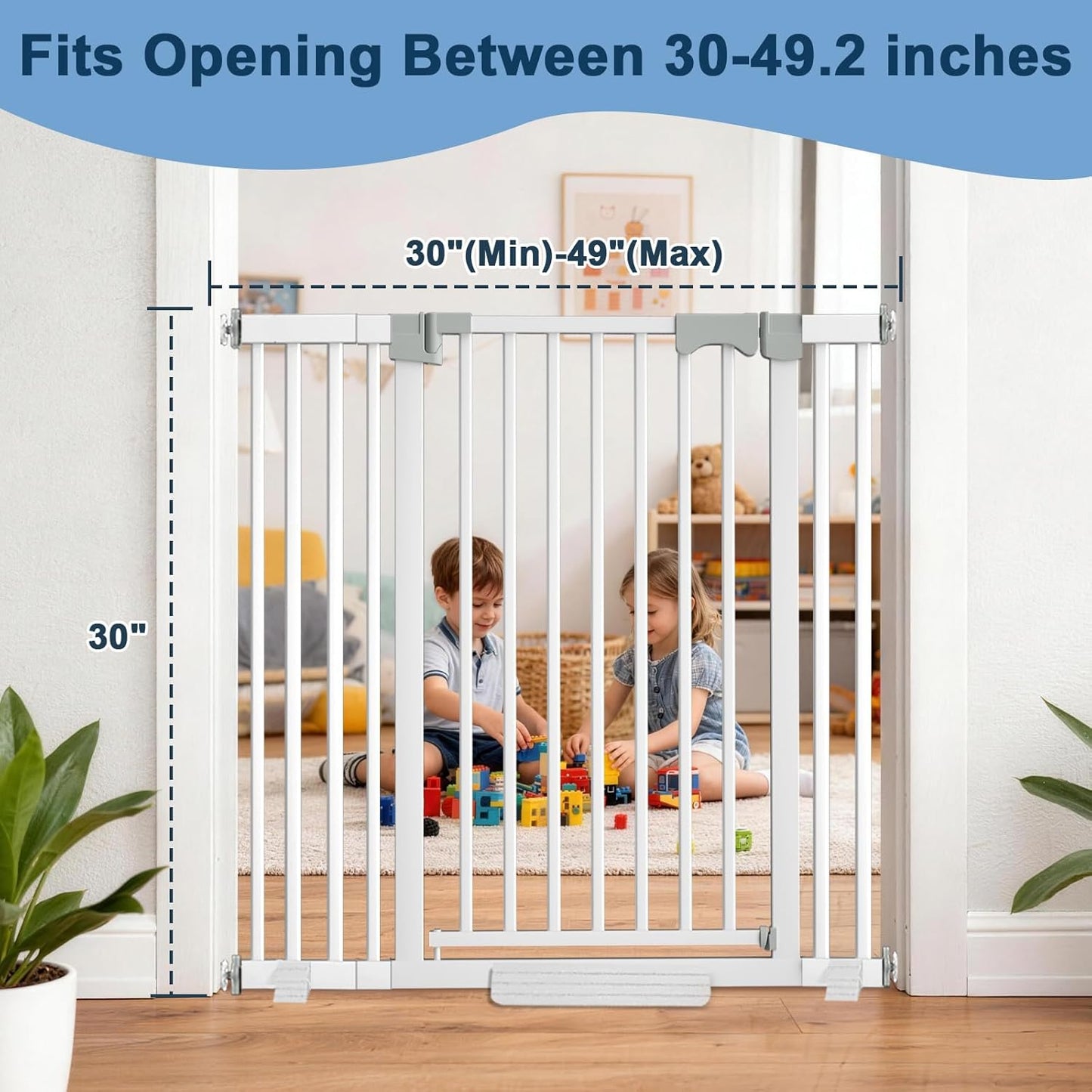 41" Extra Tall Dog Gate Indoor,30-62.5" Wide Heavy Duty Pet Gate for Doorways,Baby Gate with Walk Through and Auto Close, Pressure Mounted, Suitable for Stairs,Kitchen,White
