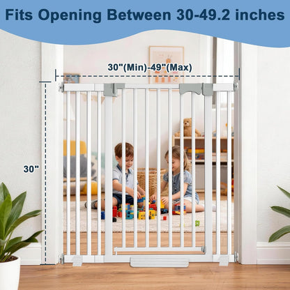41" Extra Tall Dog Gate Indoor,30-62.5" Wide Heavy Duty Pet Gate for Doorways,Baby Gate with Walk Through and Auto Close, Pressure Mounted, Suitable for Stairs,Kitchen,White