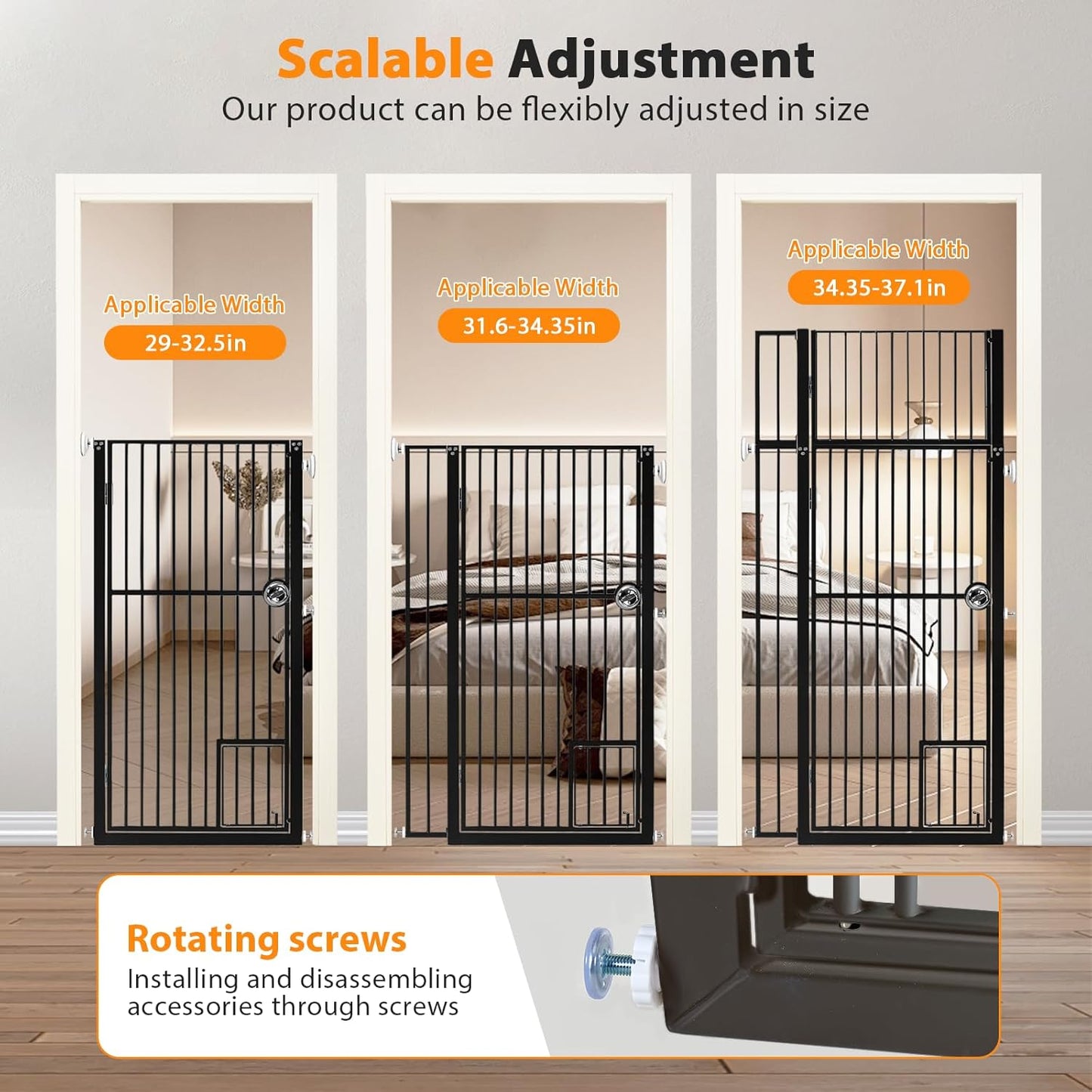 71" Extra Tall Pet Gate with Cat Door, Walk Through Pet Gate Pressure Mounted No Drilling, 28.7"-37.5" Wide, Auto Close Metal Safety Barrier for Stairs Hallway House, White